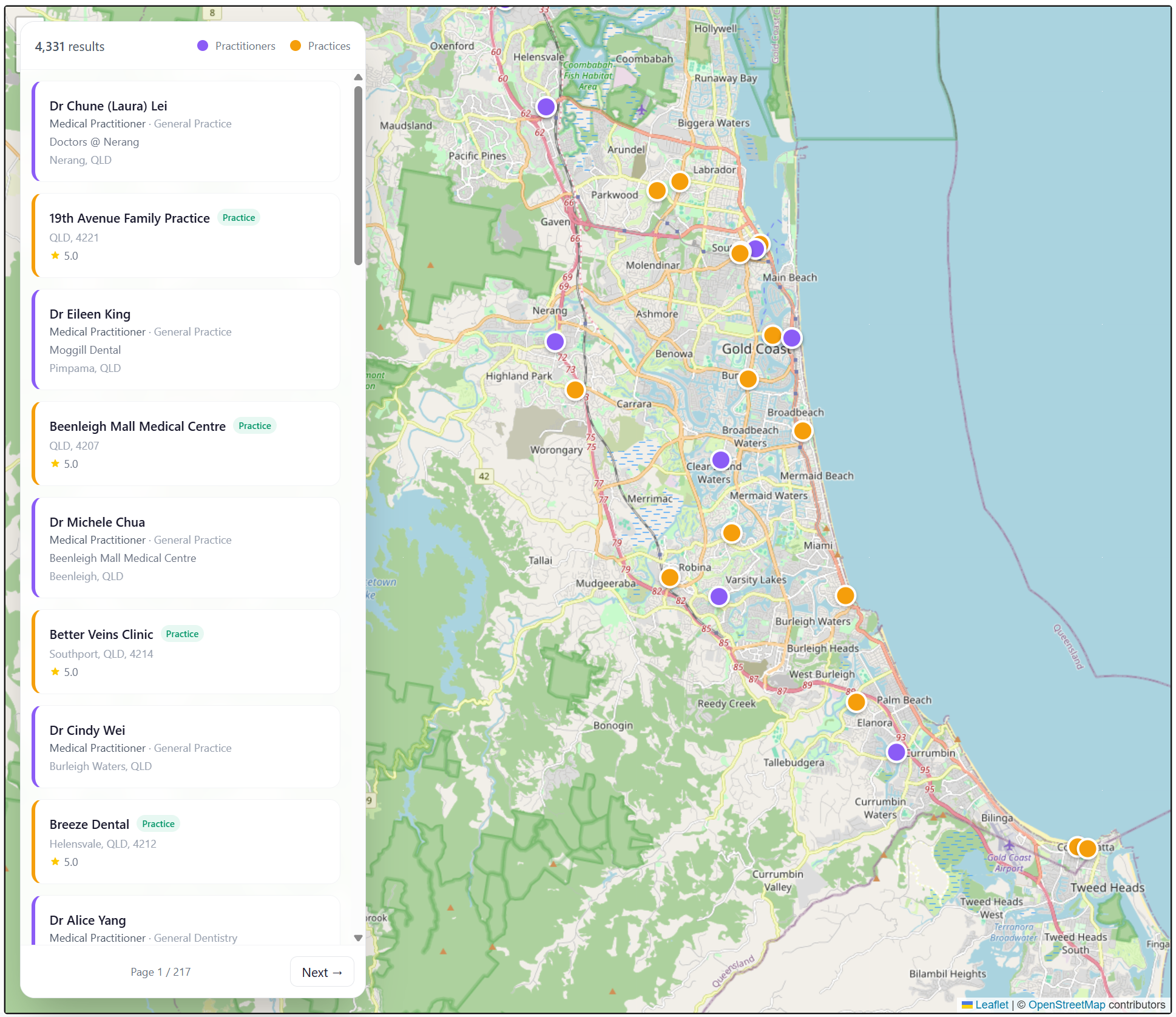 HealthNav Search Map View